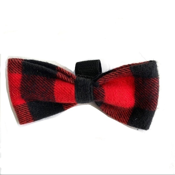 New Handmade 1 Dog Bow for Collar Red & Black Buffalo Check 4 x 2 inches - Picture 1 of 6